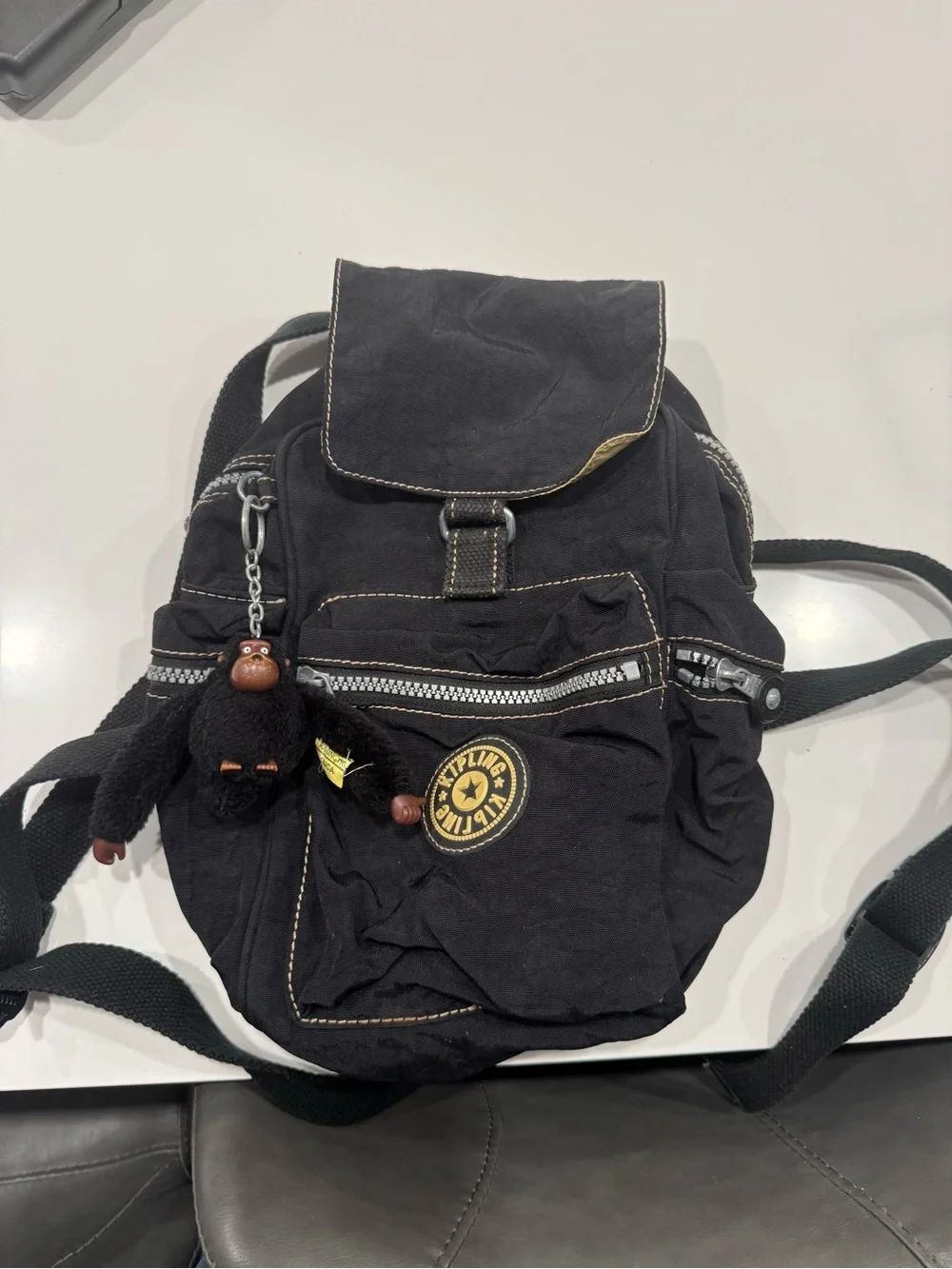 Kipling Black Canvas Mini Backpack with Monkey Charm